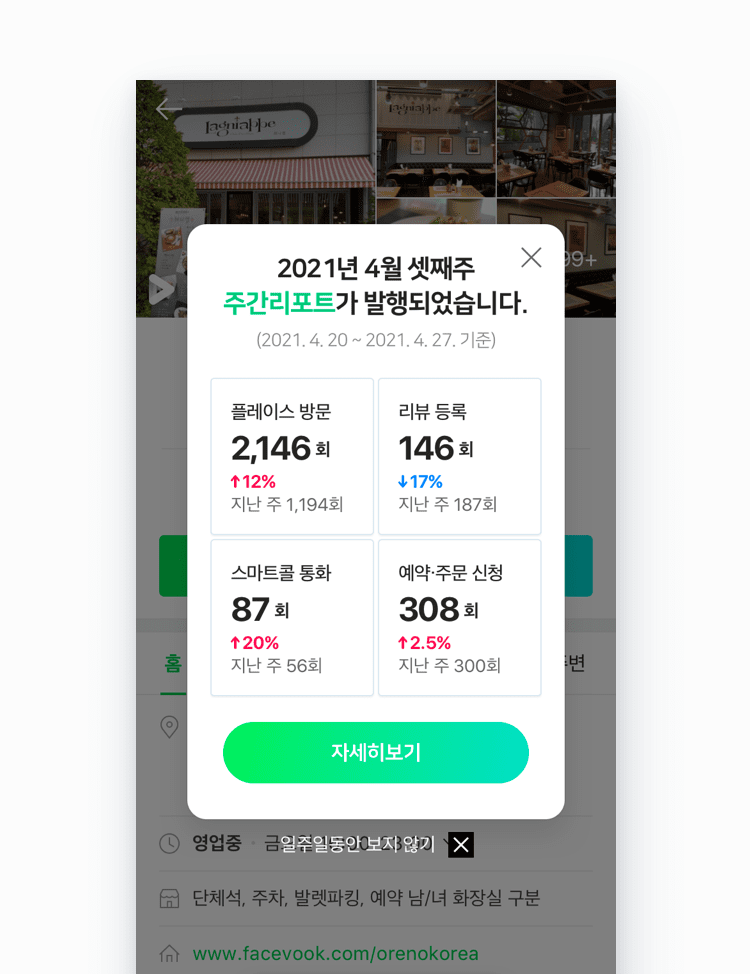 네이버 공식 주간 리포트 통계 화면