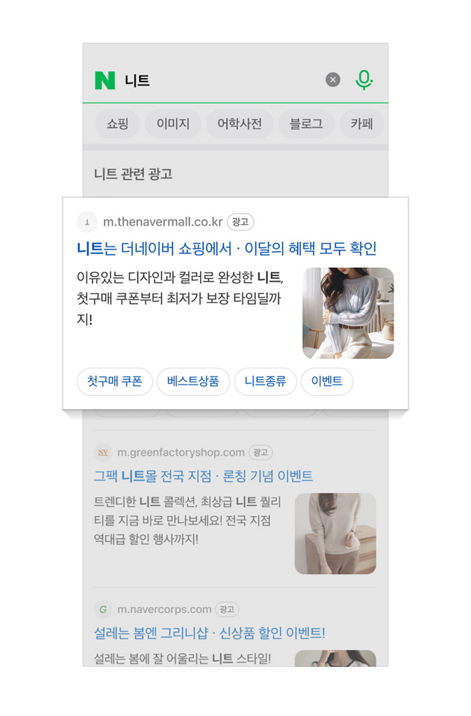 네이버 공식 안내에 수록된 파워링크 광고 화면